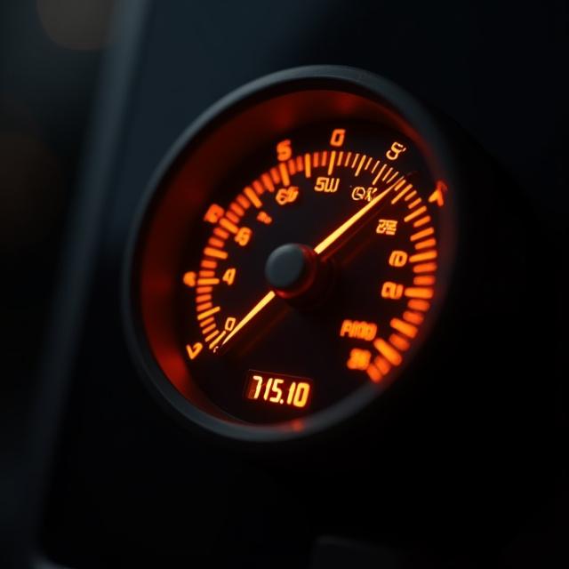 A beautiful, modern temperature gauge with a glowing amber needle and digital readout.